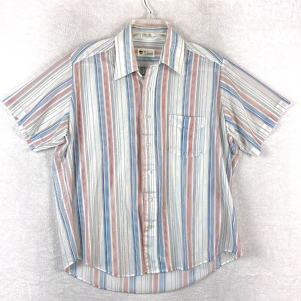 VTG Tivoli Shirt Men L White Blue Red Stripe sheer Paper Thin Classic 70s 80s